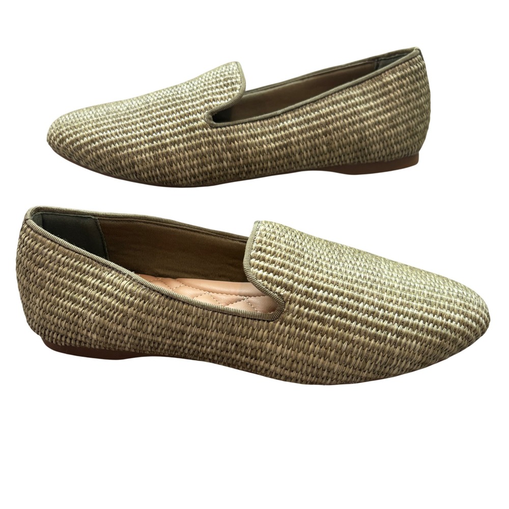 Birdies Starling Loafers Size 8.5 Olive Green Woven Fabric Smoking Slipper Flat